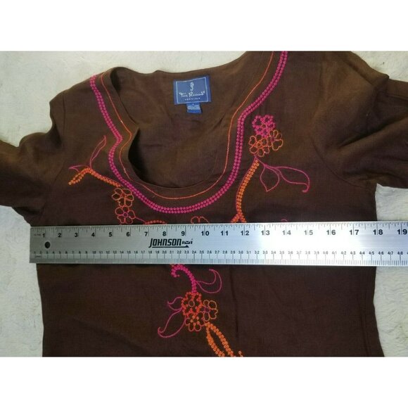 Tori Richard Honolulu Women Linen Embroidered Midi Dress Size 2 Brown Casual - Picture 4 of 8